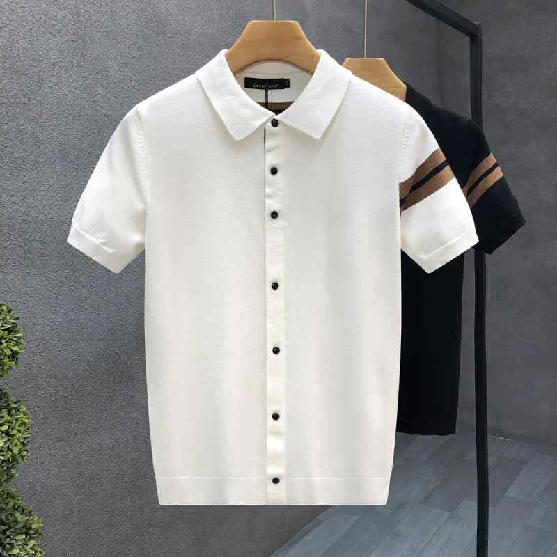 ポロシャツ メンズ 半袖 ニット 接触冷感 ポリエステル 無地 スリムフィット カジュアル トップス 白 黒 夏