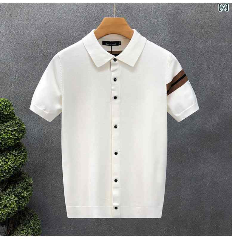 ポロシャツ メンズ 半袖 ニット 接触冷感 ポリエステル 無地 スリムフィット カジュアル トップス 白 黒 夏