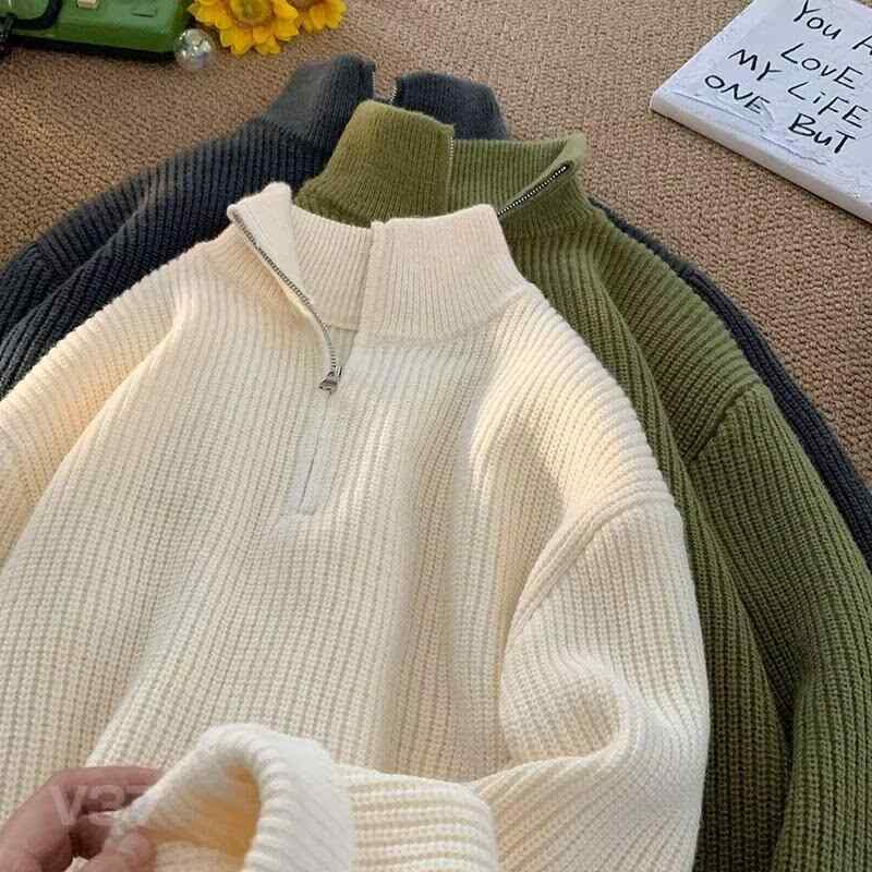 ニット メンズ ニットセーター トップス プルオーバー クルーネック 無地 ゆったりサイズ 長袖 春秋 韓国 グレー 黒 白 緑 ポリエステル