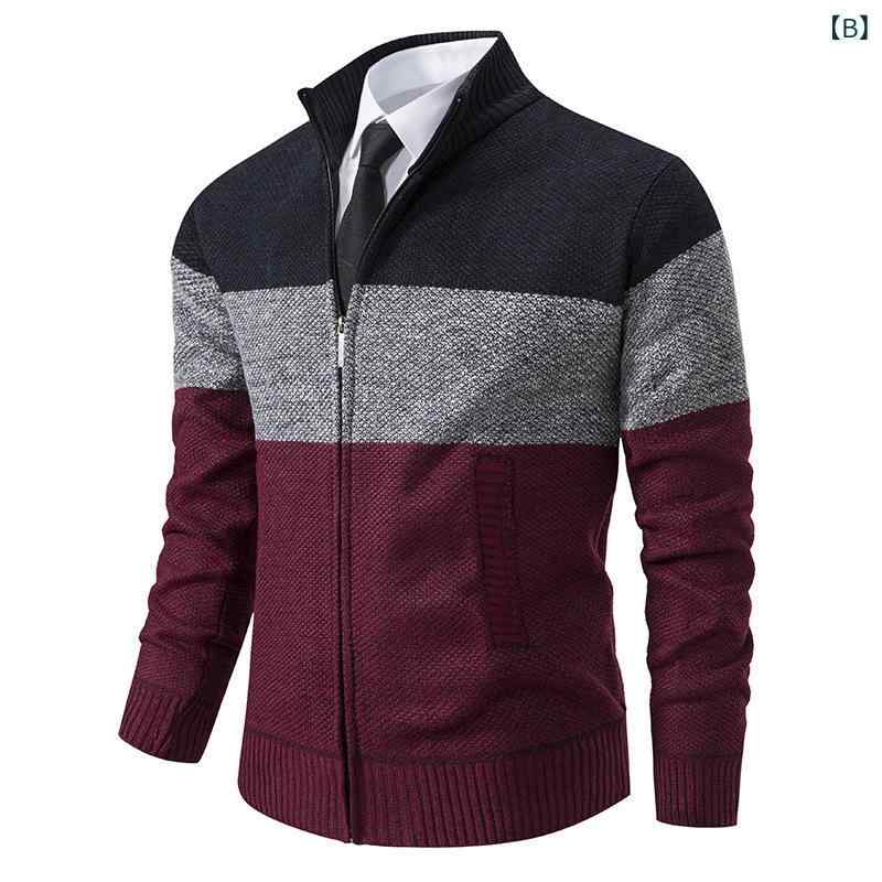 ニット カーディガン メンズ 裏起毛 秋冬 配色 立襟 コットン混紡 ニットアウター 部屋着 普段使い 大判サイズ ワインレッド 紺色 ライトグレー ダークグレー