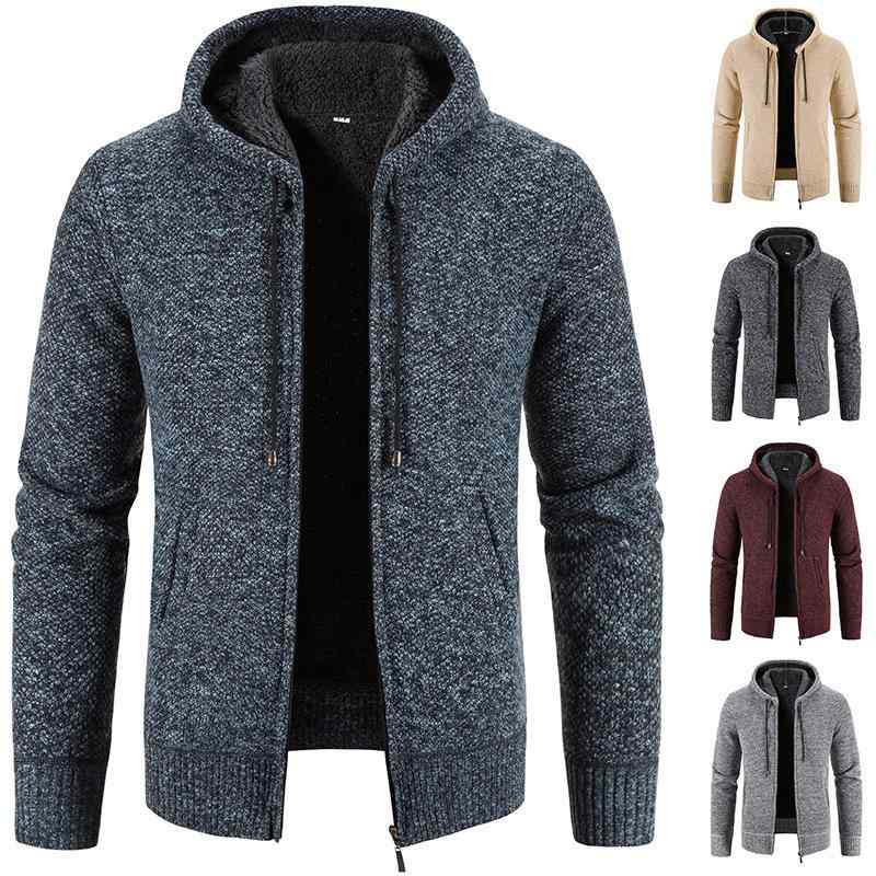 ニットカーディガン メンズ 大きいサイズ 裏起毛 フード付き ニットジャケット 配色 カジュアル 普段使..