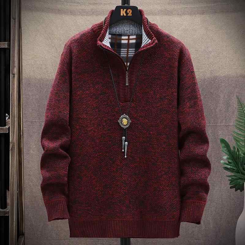 ニット メンズ ニットカーディガン 秋冬 長袖 ハーフジップ プルオーバー リブ 浅グレー 深グレー 黒 ワインレッド 藍グレー コーヒー色