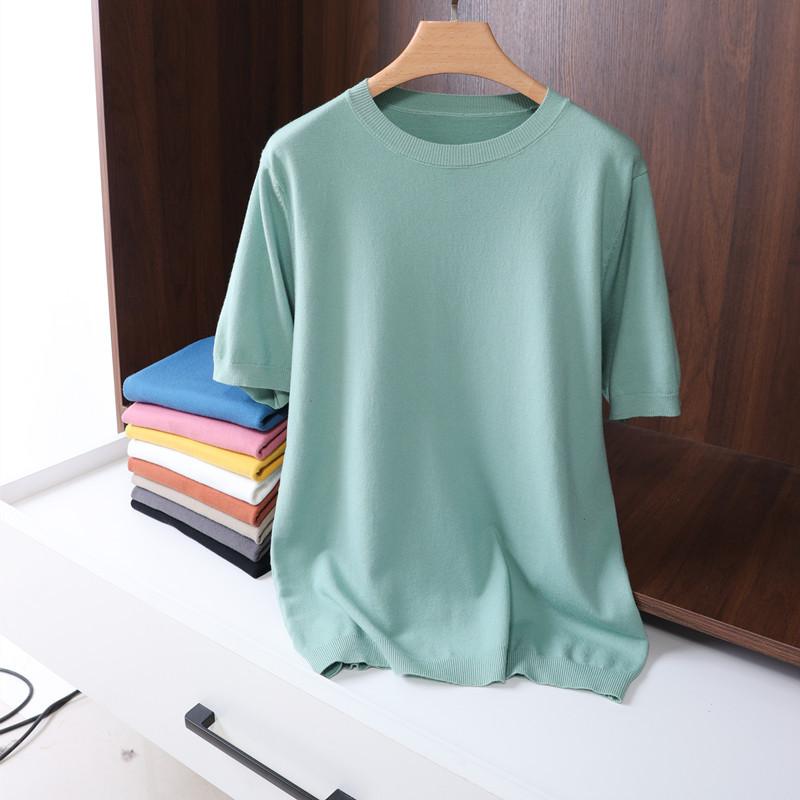 ニット メンズ 半袖 Tシャツ 春夏 薄手 クルーネック ポリエステル 無地 カットソ...