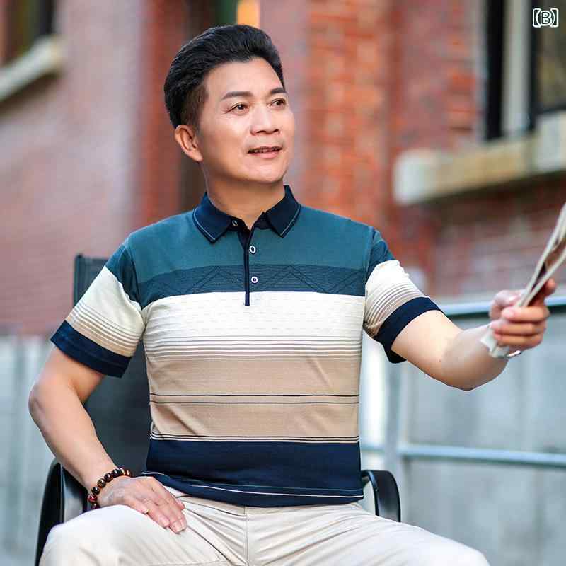 Tシャツ メンズ 男性用 半袖 ポロシャツ 接触冷感 ストライプ柄 薄手 襟付き 夏ニット シニア 紳士服 カジュアル linears-10293075 LINEAR shop サンプル画像3