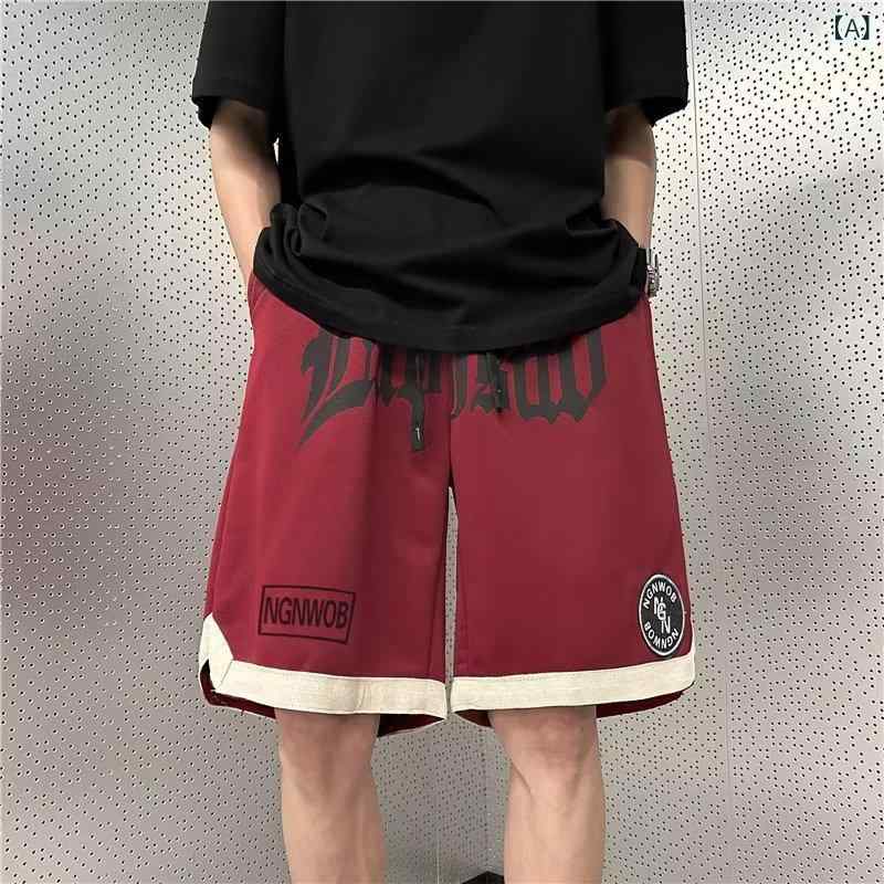 ハーフパンツ メンズ 男性用 大きいサイズ ストリート カジュアル ゆったり 膝上丈 ポリエステル ブラック レッド