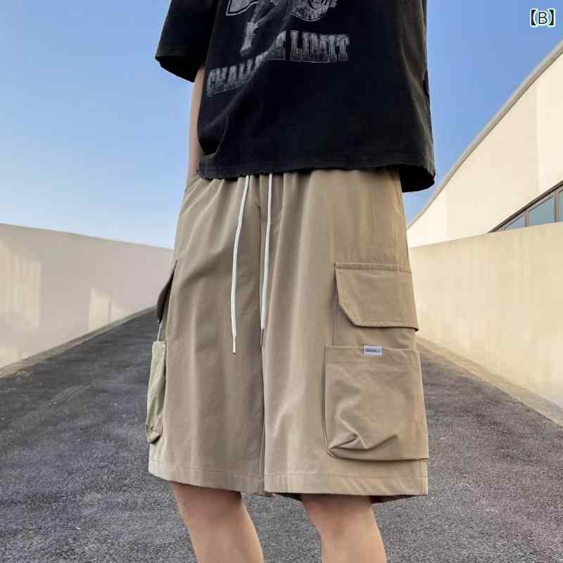 ワークパンツ メンズ 男性用 ショートパンツ ハーフパンツ カーゴパンツ ワイド テーパード イージーパンツ ポリエステル 無地 ブラック カーキ M L XL 2XL 3XL