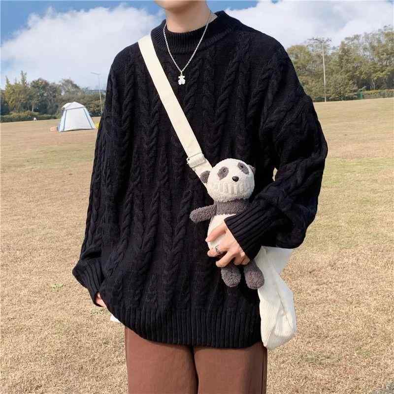 ニット メンズ 丸首 セーター 秋冬 レトロ ケーブル編み コットン 混紡 ゆったり 長袖 トップス 普段使い カジュアル スタイル 白 黒 グレー 青 緑 ベージュ