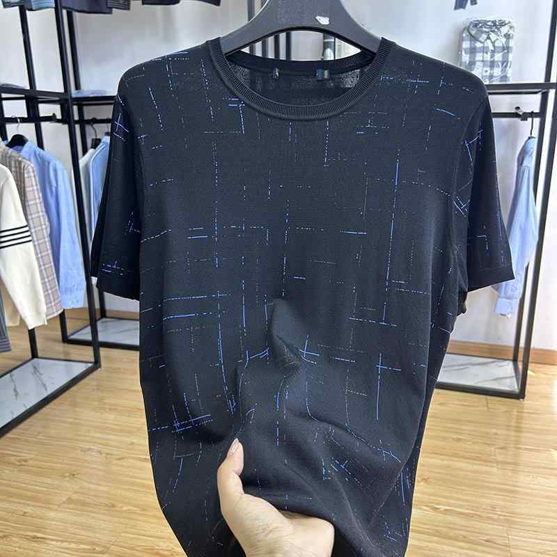 SUKA - Tシャツ メンズ 男性用 ニット 吸湿速乾 伸縮性 軽量 薄手 クルーネック 半袖Tシャツ ブラック(x5)