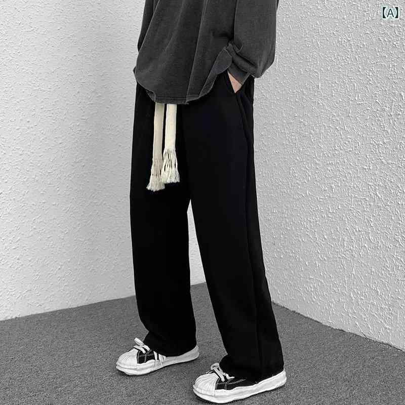 パンツ 男性用 スウェットパンツ ストレート テーパード 高腰 ウエストゴム 伸縮性 無地 スポーティー カジュアル ブラック グレー