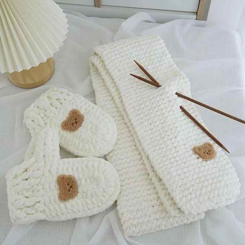 手袋 DIY 手編み キット マフラー 材料 バッグ アクリル毛糸 並太 あみぐるみ くまモチーフ 生成り グレー ベージュ ブラック ピンク 秋冬 ギフト プレゼント