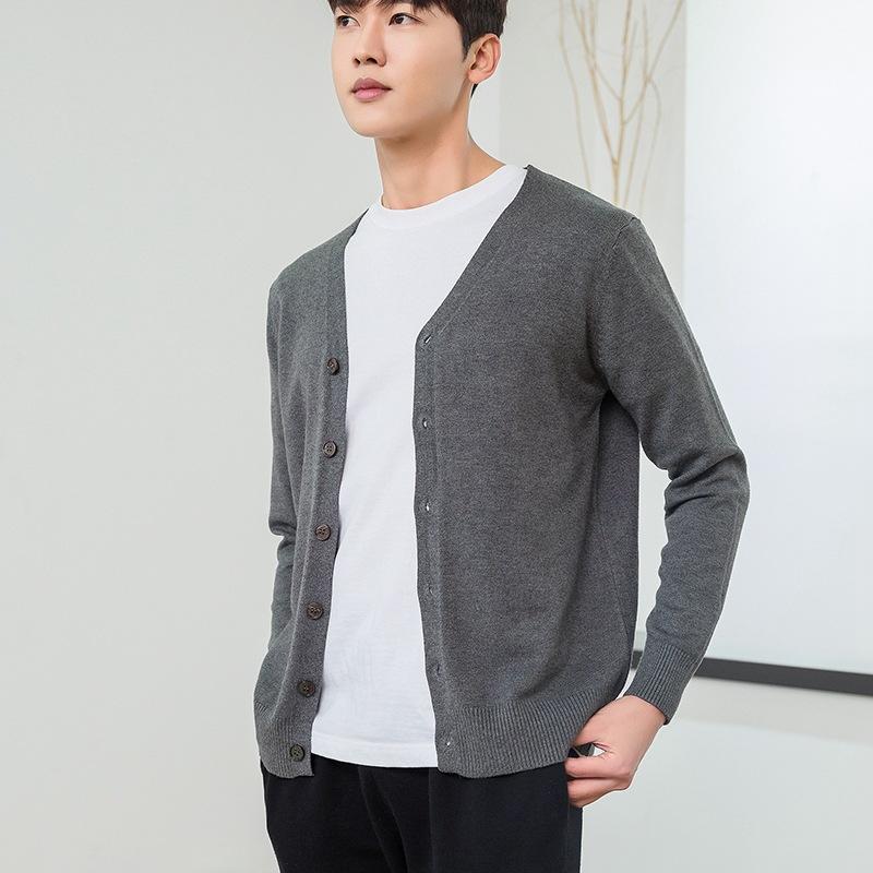 ニット カーディガン メンズ Vネック ウール セーター 薄手 ゆったり 韓国 ニット ジャケット アウター 春秋 黒 グレー 赤