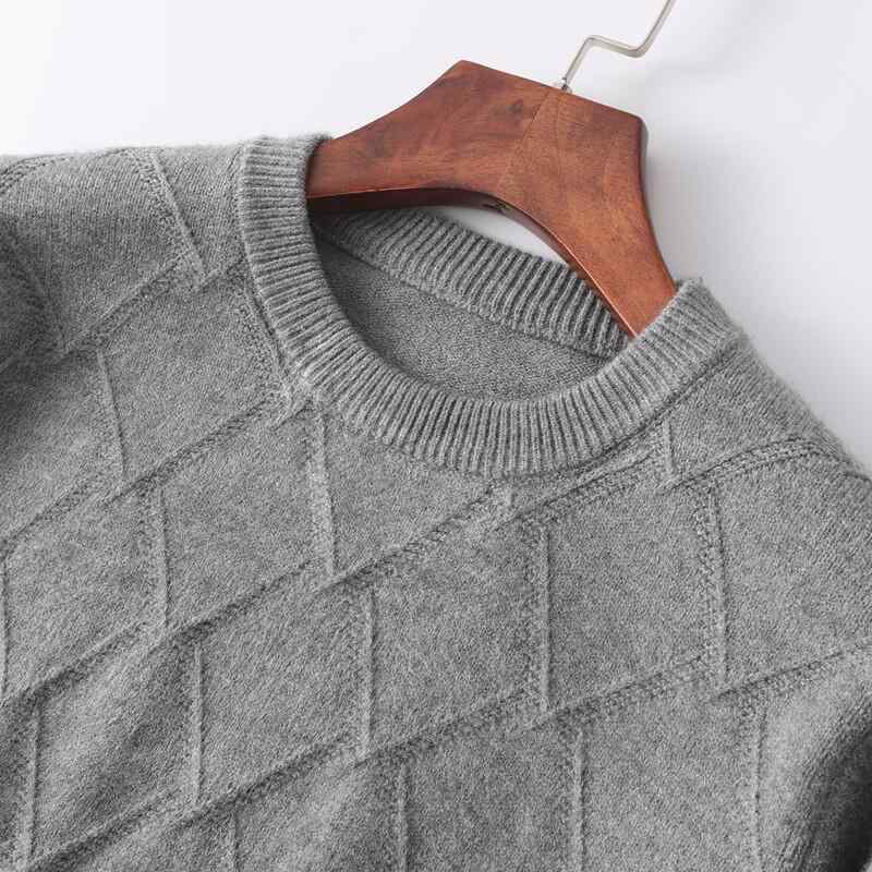 ニット メンズ 秋冬 菱形 無地 セーター 厚手 ゆったり ラウンドネック プルオーバー トップス 普段使い カジュアル