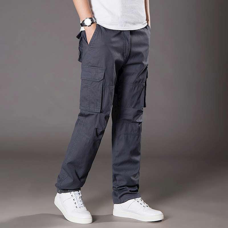 Work Pants - パンツ メンズ カーゴパンツ ストレート ワークパンツ 多ポケット ミリタリー ズボン 男性用 普段使い 春秋 コットン グレー 黒 緑(x2)