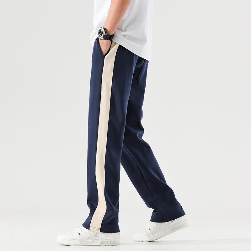 Shoe-Cut Pants - パンツ メンズ スウェットパンツ ストレートパンツ 配色 スポーツパンツ 男性用 コットン混紡 カジュアルパンツ 普段使い 部屋着 春秋 無地 848ブルー 848ブラック 848グレー 849スペースグレー 849ブラック 873灰緑 873ブラック