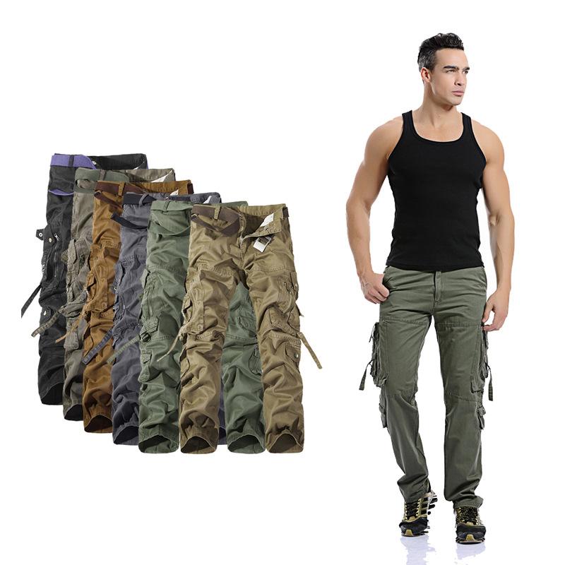 Cargo Pants - パンツ 男性用 迷彩 カーゴパンツ ロングパンツ ワークパンツ ゆったり 多ポケット 綿 グレー ブラック カーキ グリーン ブラウン アースカラー(x2)