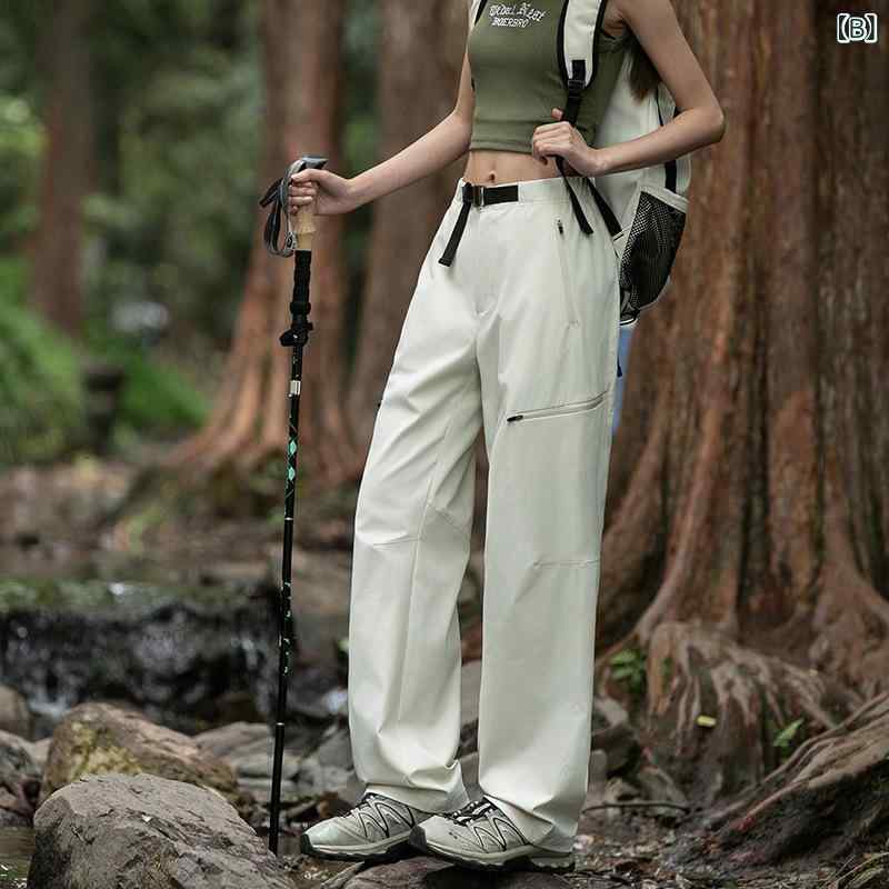 パンツ レディース メンズ アウトドアパンツ 登山パンツ トレッキングパンツ 作業ズボン カーゴパンツ ポリエステル 無地 撥水 速乾 春夏 薄手 ブラック カーキ ピンク ブルー