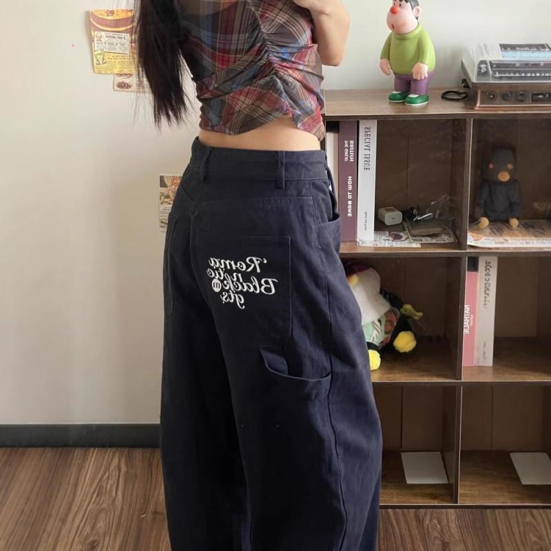 ワークパンツ メンズ ストレート テーパードパンツ ロングパンツ 濃紺色 文字刺繍 混紡素材 ゆったり ミドルウエスト リラックス イージーパンツ スポーティ カジュアル 春秋