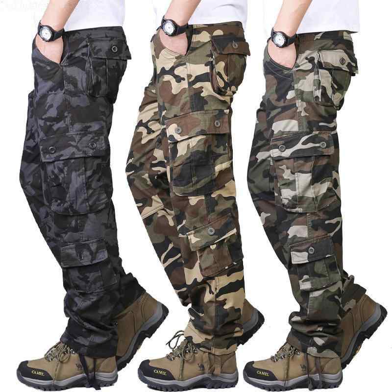 Cargo Pants - ズボン メンズ 作業ズボン 厚手 カーゴパンツ ストレート 大サイズ 迷彩柄 綿 丈夫 ワークパンツ ミリタリーパンツ オールシーズン アーミーグリーン カーキ ブルー ブラック