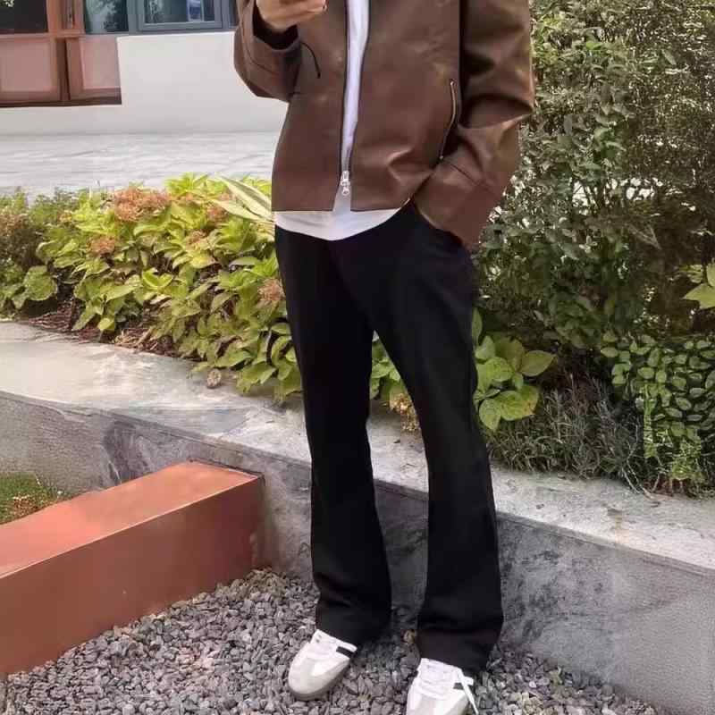 カジュアルパンツ 男性用 微フレア コットン混紡 ズボン 高見え 無地 黒 白 ベージュ 中厚手 普段使い 通勤