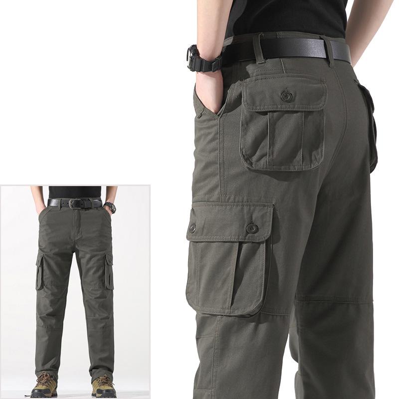 Pants - ワークパンツ メンズ コットン カーゴパンツ ワイド ゆったり 作業着 ズボン 高腰 ストレート カーキ グレー ブラック 春秋 耐摩耗性 大码