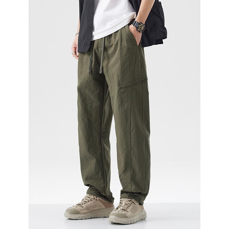 Cargo Pants - パンツ メンズ カーゴパンツ 薄手 スポーツ 速乾性 ワークパンツ ルーズ ストレートパンツ ズボン ボトムス 無地 ブラック グリーン ポリエステル 春夏