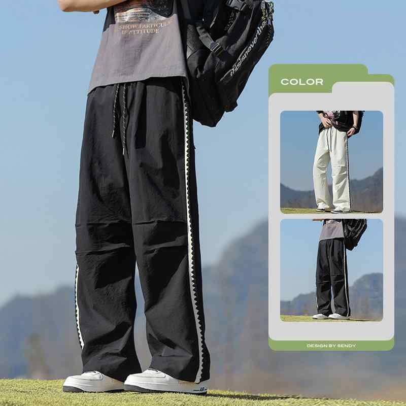 カジュアルパンツ メンズ 薄手 ゆったり ストレート ワイドレッグ イージーパンツ スポーツパンツ レディース 接触冷感 ポリエステル 高腰 春夏 秋冬 ブラック ベージュ(x2)