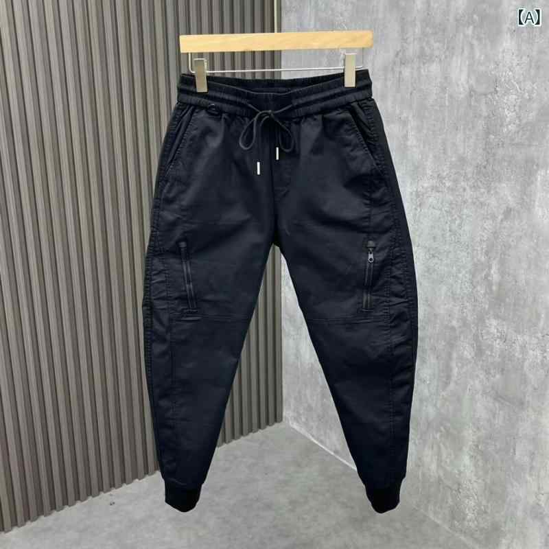 パンツ メンズ 男性用 作業着 カーゴパンツ テーパードパンツ アンクルパンツ 9分丈パンツ ゆったり ルーズフィット ミドルウエスト ポリエステル ブラック 無地 秋