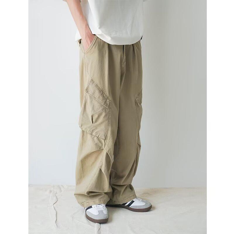 Cargo Pants - カジュアルパンツ メンズ アメリカン レトロ カーゴパンツ ゆったり ストレート ドローストリング パンツ ハイウエスト 脚長効果 無地 普段使い デイリー