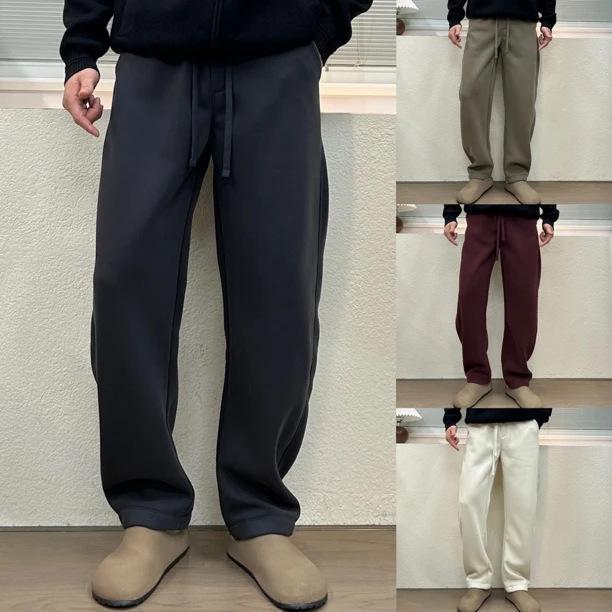 Pants - ズボン メンズ パンツ 秋冬 暖パン 裏起毛 あったか 厚手 ストレート 伸縮性 無地 カジュアル ゆったり 黒 ブラック グレー ベージュ