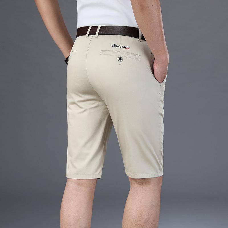 Cotton Pants - ハーフパンツ メンズ ビジネス カジュアルパンツ 薄手 5分丈 高腰 ストレート 無地 ポケット付き 綿 ベージュ ブラック カーキ ネイビー グレー