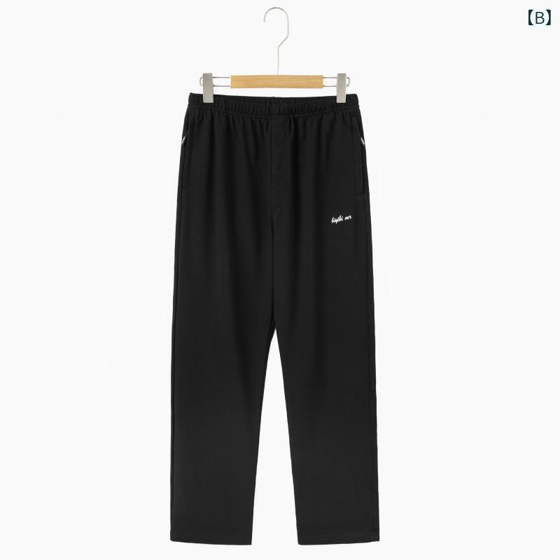 パンツ 男性用 運動 ズボン ストレート 薄手 ミドルウエスト ウエスト紐 コットン混紡 スポーツ ウェア 深グレー 黒 紺色