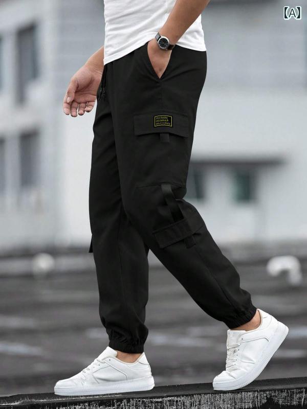 Easy-Fit Pants - カーゴパンツ メンズ ワークパンツ ミリタリーパンツ テーパードパンツ 作業着 ズボン ボトムス ゆったり ストリート系 カジュアル 普段使い アウトドア ブラック カーキ グレー ブルー ポリエステル