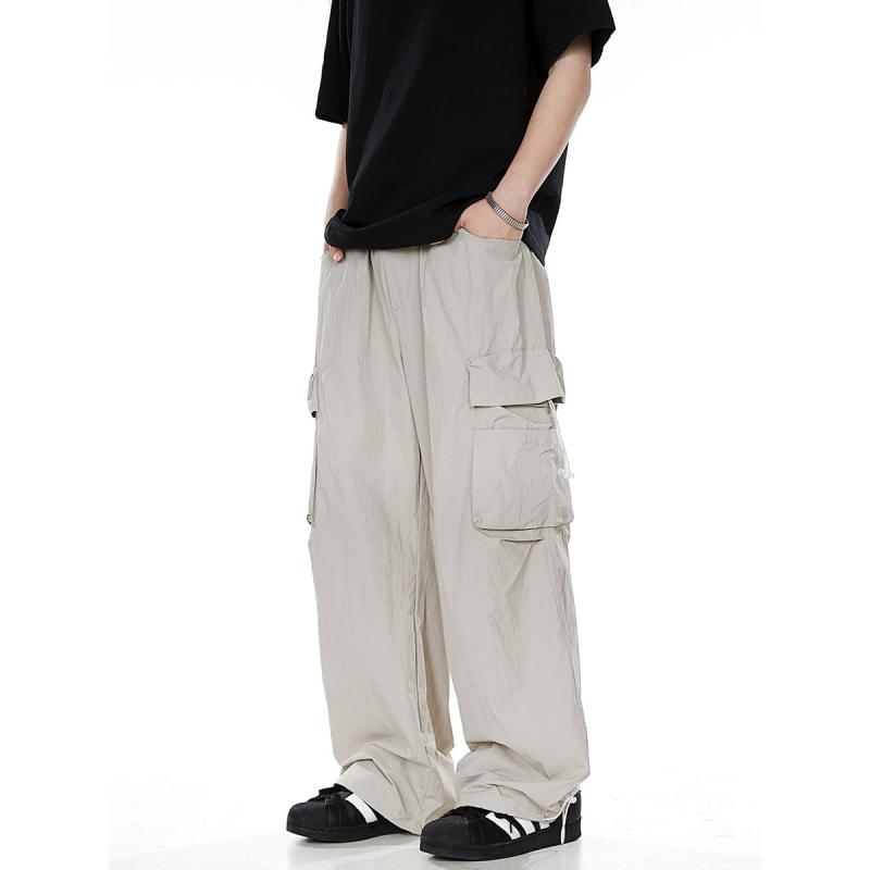 Work Pants - カーゴパンツ メンズ 春秋 調整紐 ワークパンツ 形状記憶 スポーツ 速乾 多ポケット ワイドレッグ ドローストリングパンツ ブルー グレー ブラック