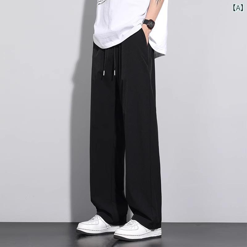 パンツ メンズ 男性用 薄手 ストレート 涼感 接触冷感 ロングパンツ 大きいサイズ スポーツ 速乾性 イージーパンツ 黒 グレー 部屋着 ルームウェア