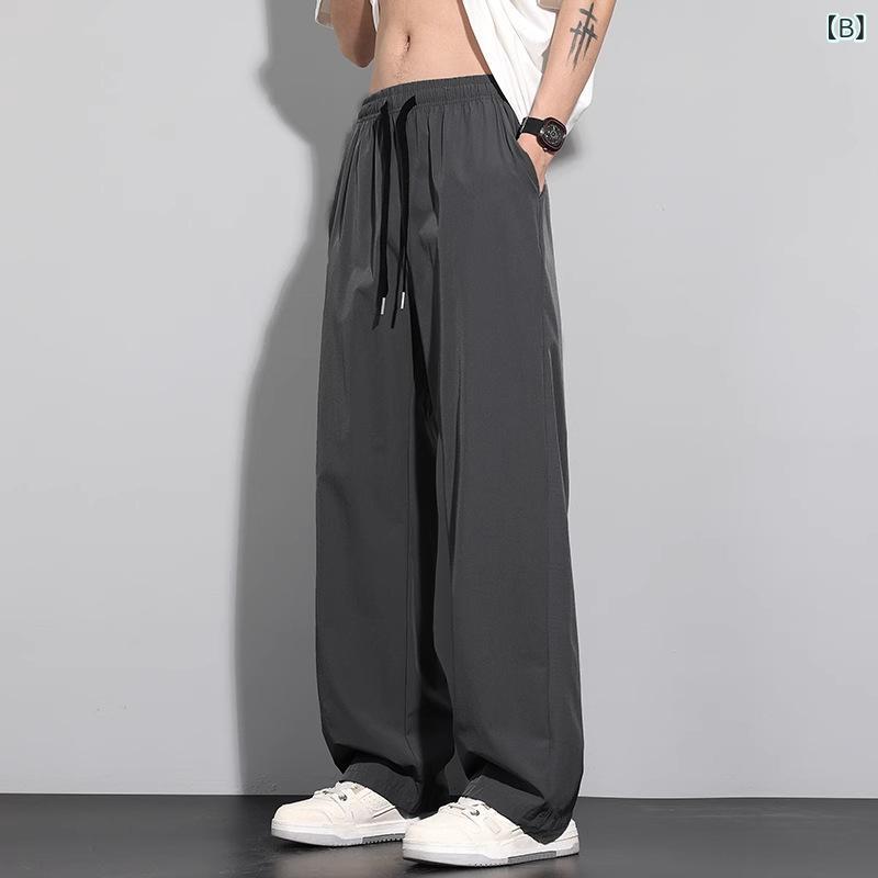パンツ メンズ 男性用 薄手 ストレート 涼感 接触冷感 ロングパンツ 大きいサイズ スポーツ 速乾性 イージーパンツ 黒 グレー 部屋着 ルームウェア