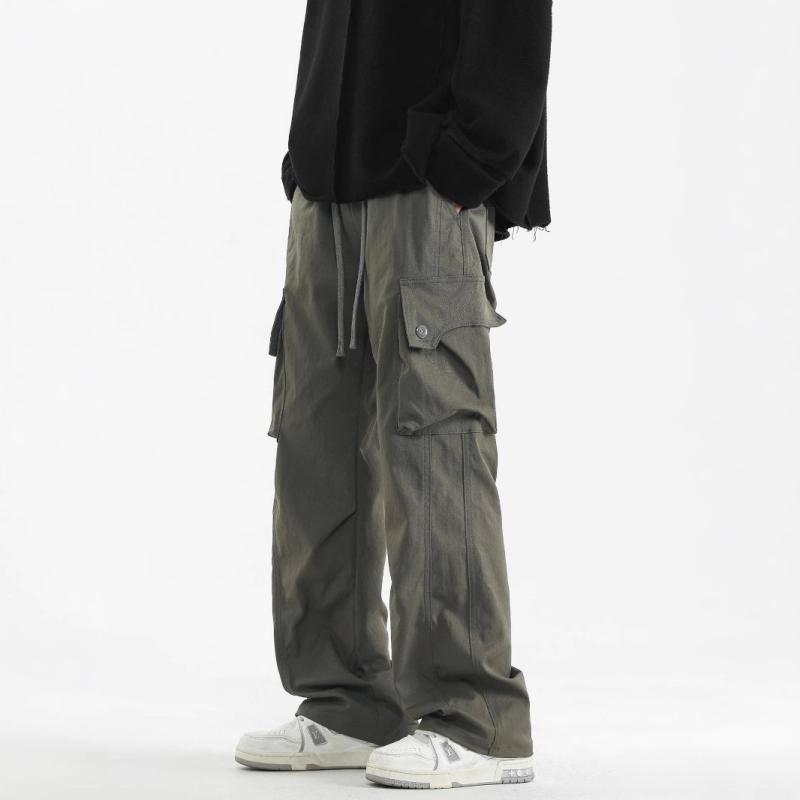 Cargo Pants - パンツ メンズ ワークパンツ ストレート カーゴパンツ 高腰 コットン混紡 ゆったり スポーツ カジュアル ブラック 黒 グリーン 秋冬
