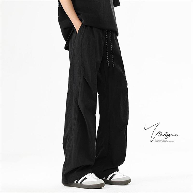 Cargo Pants - カーゴパンツ メンズ 男性用 ゆったり ストレート ワークパンツ ロングパンツ 薄手 無地 ポリエステル 黒 ブラック ベージュ カジュアル