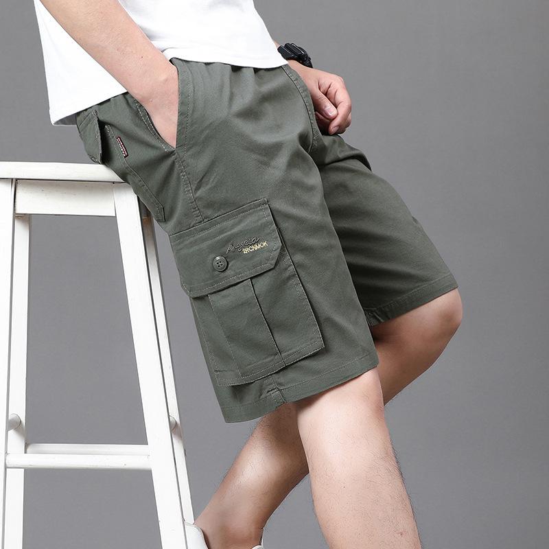 Cotton Pants - ハーフパンツ メンズ 男性用 コットン 綿 ズボン 短パン ショートパンツ カーゴパンツ 高腰 薄手 5分丈 膝丈 部屋着 ルームウェア 普段使い アウトドア 接触冷感 ブラック 黒 グレー 緑 浅グレー 深グレー