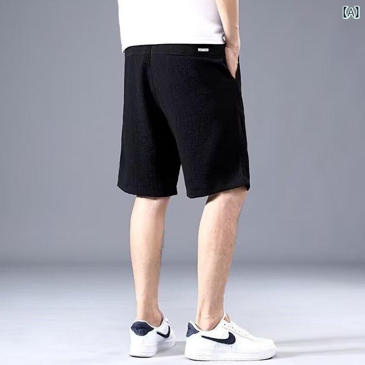 ハーフパンツ メンズ 男性用 リネンパンツ 麻混 短パン ストレート イージーパンツ 薄手 接触冷感 通気性 伸縮性 普段使い 部屋着 ブラック グレー グリーン