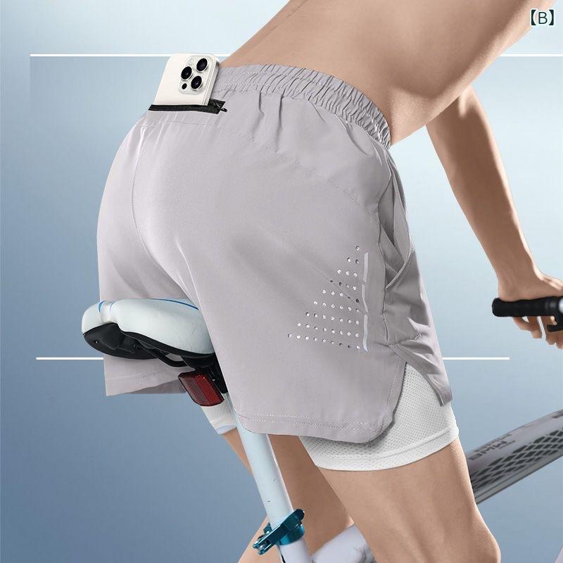 ショートパンツ メンズ 男性用 ランニング マラソン 陸上 スポーツ トレーニング ジム インナー付き 速乾 ハーフパンツ 黒 ブラック グレー ブルー