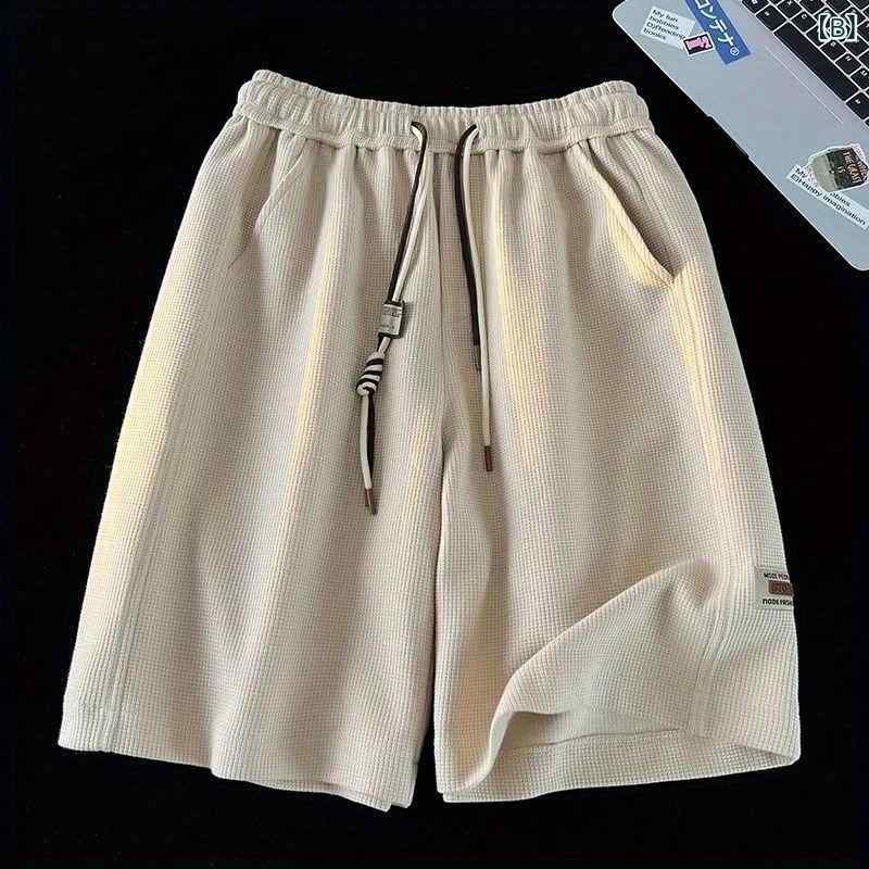 ハーフパンツ メンズ 薄手 ワッフル 5分丈 スポーツ カジュアル 接触冷感 通気性 ルームウェア 部屋着 男性用 黒 ブラック ベージュ