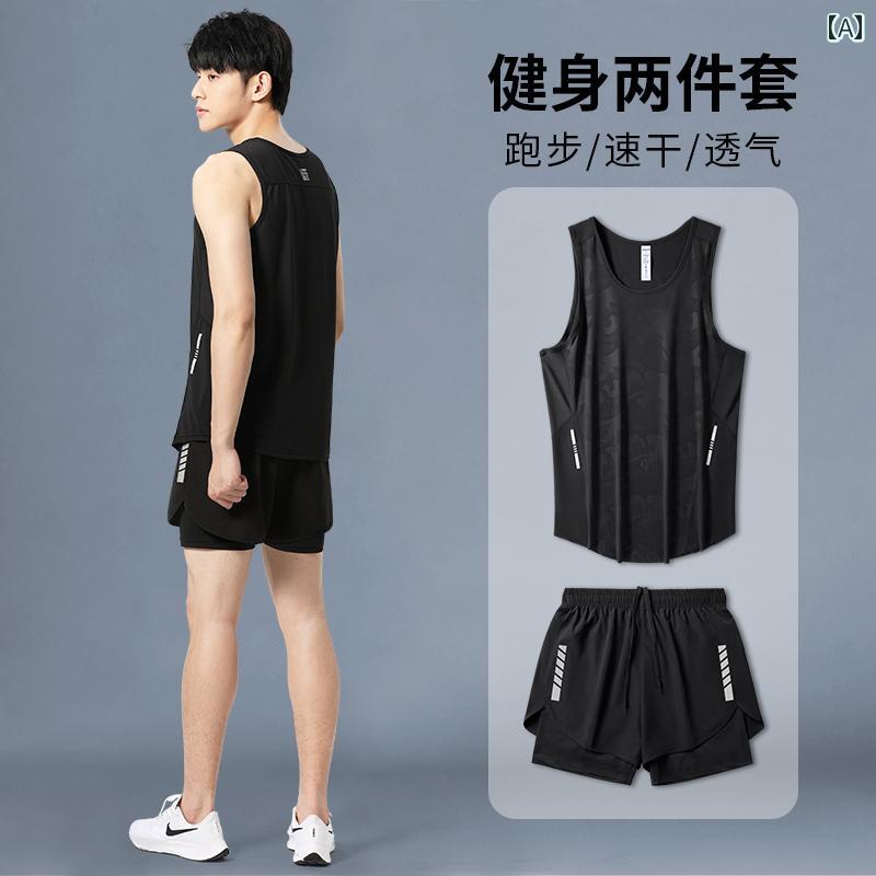 フィットネスウェア メンズ 夏 ベスト マラソン 陸上 競技 バスケットボール トレーニング ショーツ 速..