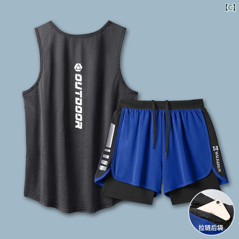ランニング スーツ メンズ 涼しい クール 快適 フィットネス スポーツ 速乾性 ベス...
