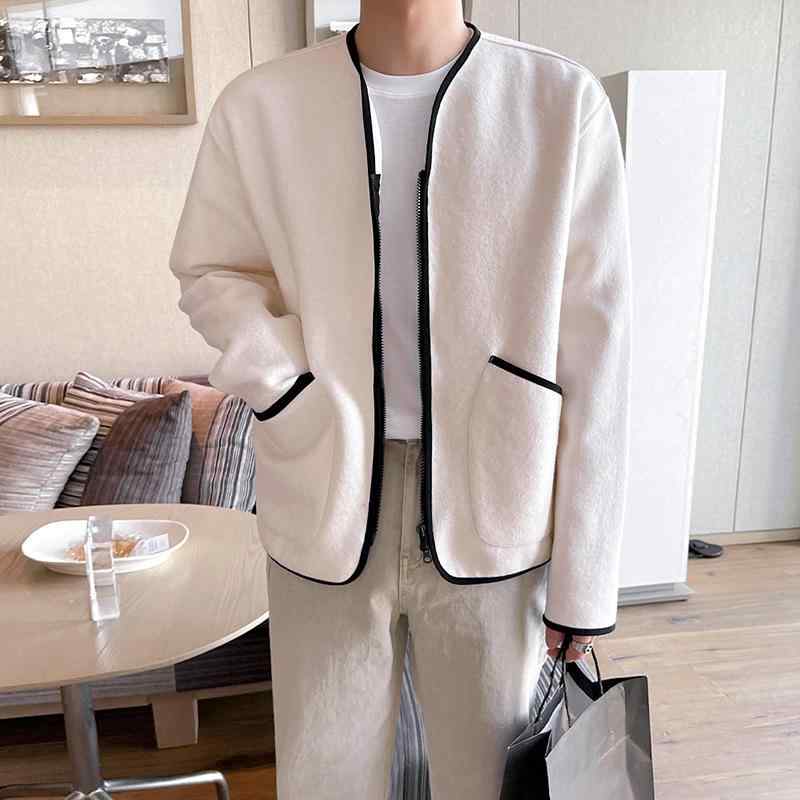 ジャケット メンズ 男性用 韓国 ブルゾン ゆったり 普段使い ポリエステル ミルクティー ベージュ グレー