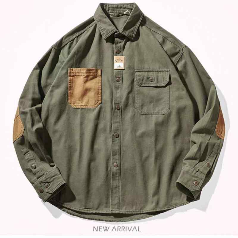 シャツ メンズ 男性用 レトロ アメリカン カジュアル ワーク 長袖 トップス カーディガン 配色 切り替..