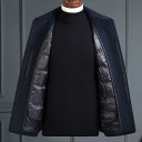 ジャケット 男性用 ウール アウター 秋冬 中綿インナー取り外し可能 ミドルエイジ シニア ウール混紡 コート