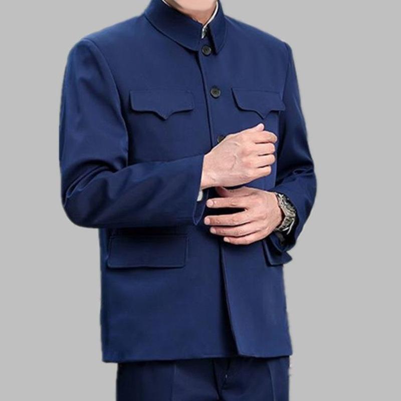 ジャケット 男性用 中山服 上着 シニア 民族衣装 レトロ 紳士服 フォーマル ポリエステル 春夏 秋冬 黒 紺1
