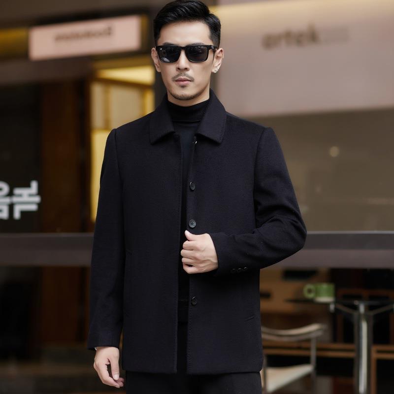 ジャケット メンズ 男性用 ウールコート 紳士服 アウター ミドル丈 シングルブレスト 襟付き 防風 防寒 秋冬 ネイビー