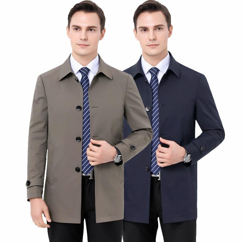 ジャケット 男性用 桑蚕糸 80% 宽松 ビジネス カジュアル 紳士服 春秋 加厚 無地 翻领 卡其色 ブルー