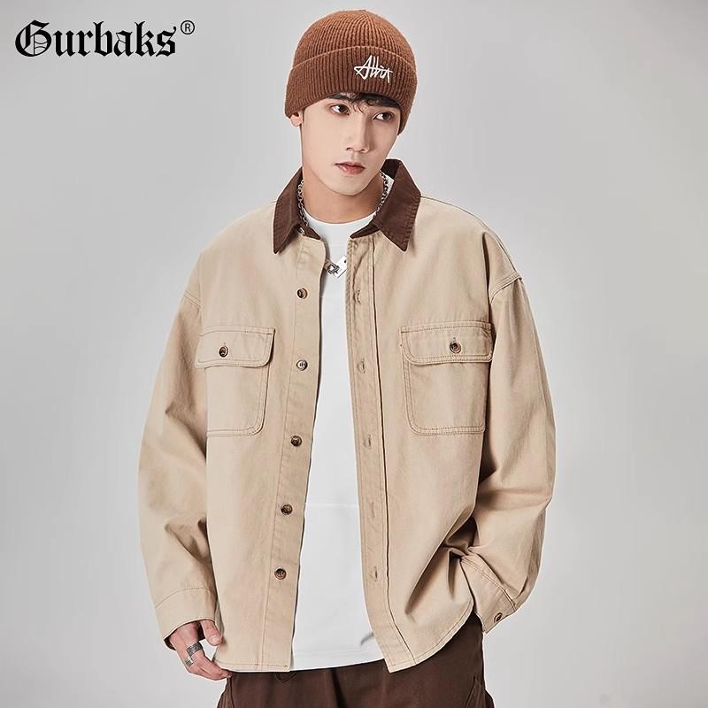 楽天LINEAR shopジャケット 男性用 デニム ブルゾン GURBAKS ライトアウター 春秋 綿 ワークスタイル カジュアル カーキ